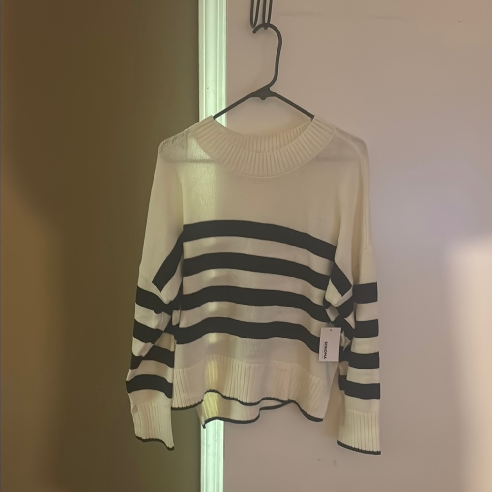 Sonoma Black and White Crew Neck Striped Sweater
